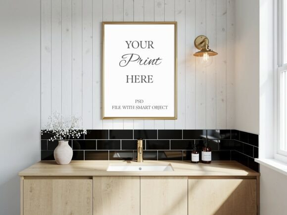 Download Gold Bathroom Frame Mockup PSD - Frame Collection